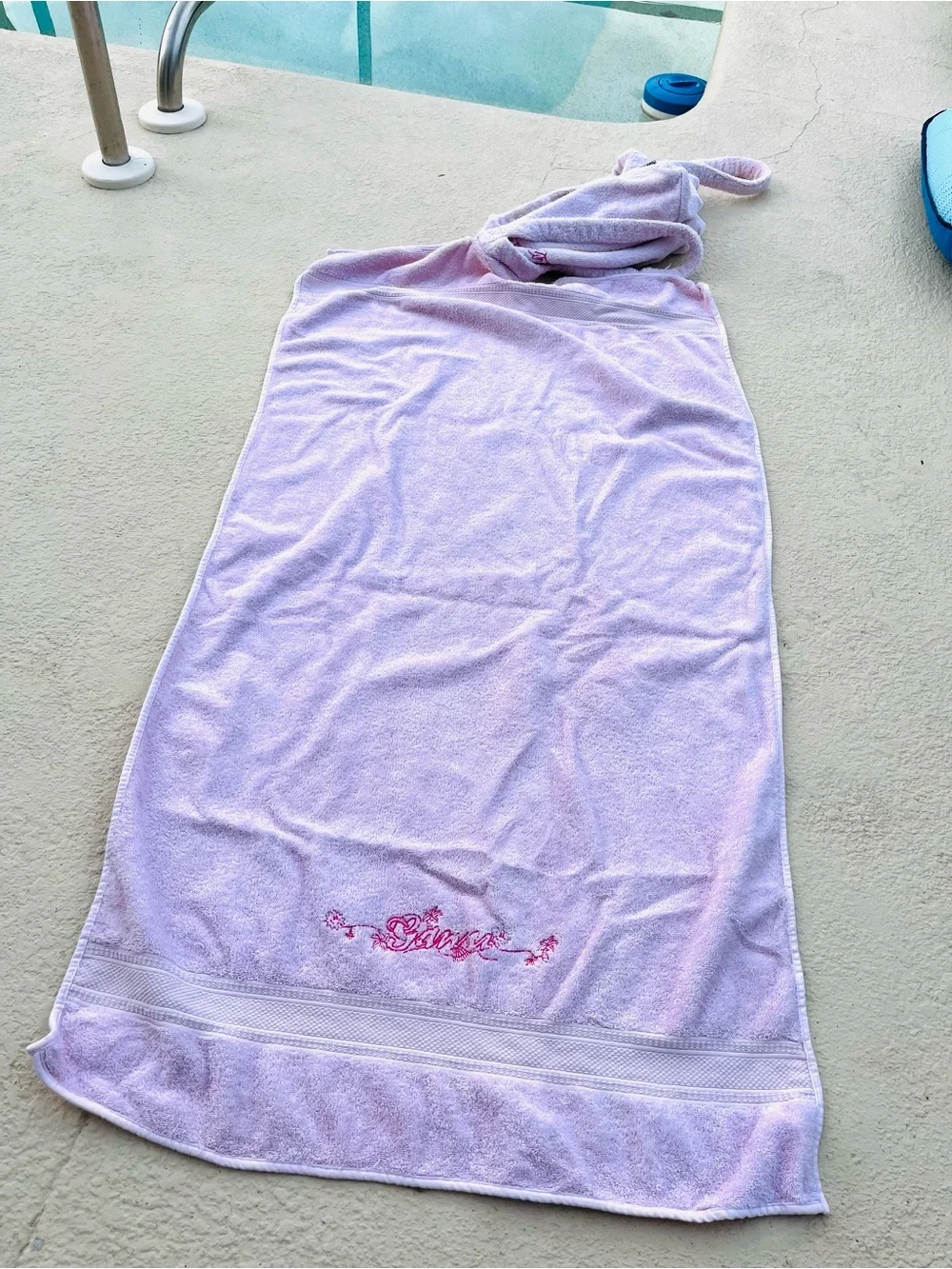Ganni Beach Terry Towel with Pink Embroidery